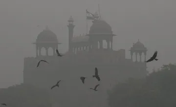 A thick layer of smog seen over Red Fort in New Delhi