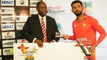 Sikandar Raza with the Player of the Match award.