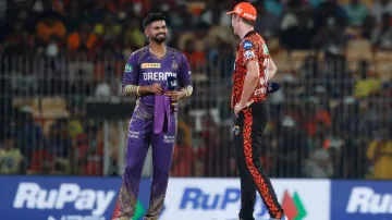 Shreyas Iyer and Pat Cummins.