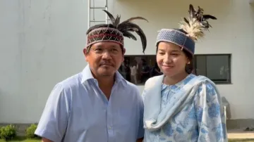 Meghalaya CM Conrad Sangma and his wife, NPP candidate Mehtab Chandee, celebrate her decisive victory in the Gambegre Assembly by-election.