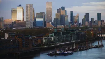 Skyscrapers in The City of London financial district are seen from City Hall in London, Britain.