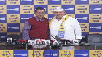 Sumesh Shokeen along with AAP chief Arvind Kejriwal. 