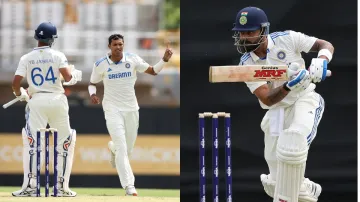 Yashasvi Jaiswal and Virat Kohli during the centre-wicket match simulation exercise.