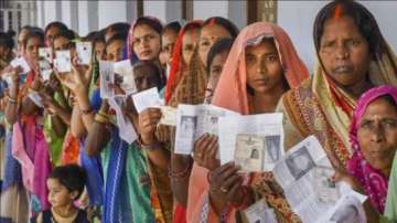 Voters in queue at a polling booth