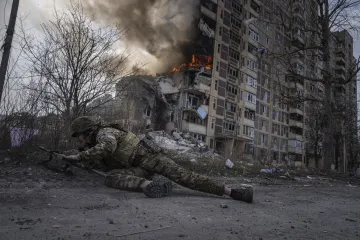 Ukrainian forces battling the Russian attacks