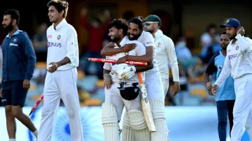 India's famous win at the Gabba: Rishabh Pant and Mohammed Siraj celebrate.