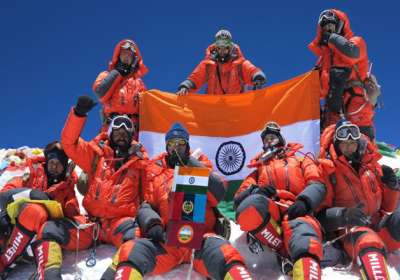 A team of NCC girl cadets, Indian army wing, and Indian soldiers climbed Mount Everest with its peak 8,848 metres above sea-level. 