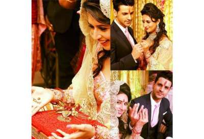 Divyanka Tripathi and Vivek Dahiya, who sweeped all the limelight last week for their hush-hush engagement, seems to be painting the town red with their love story. Their fans are simply are not able to get over the fact that the love birds are engaged.
Here we bring to you the pictures from the engagement ceremony where the two simply looked head-over-heels in love with each other. Divyanka and Vivek's chemistry at their engagement ceremony was simply adorable as the couple danced to their show 'Ye Hai Mohabbatein's' title track.