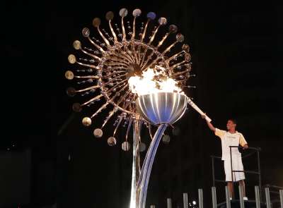 Jorge Alberto Oliveira Gomes lights the Olympic cauldron during the opening ceremony of the 2016 Summer Olympics in Rio de Janeiro, Brazil.