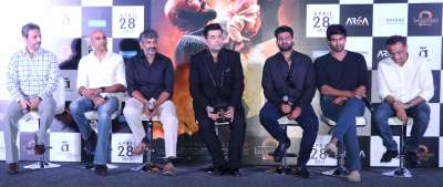 After releasing the trailer of &lsquo;Baahubali: The Conclusion&rsquo; digitally, the makers launched the trailer of the film in Mumbai. Filmmaker S S Rajamouli, Karan Johar, Prabhas and Rana Daggubati attended the event and interacted with the media.