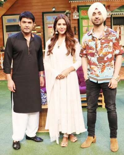 Diljit Dosanjh and his co-star Sonam Bajwa with Kapil Sharma on his show for the promotion of their next Punjabi flick Super Singh