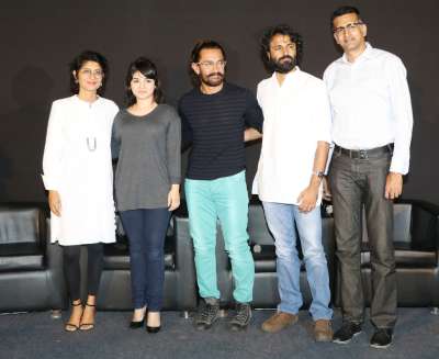 Aamir Khan was clicked at the Secret Superstar trailer launch today. The film is directed by Advait Chandan and produced by Aamir Khan and Kiran Rao. The film features Zaira Wasim, Meher Vij and Aamir Khan in lead roles.