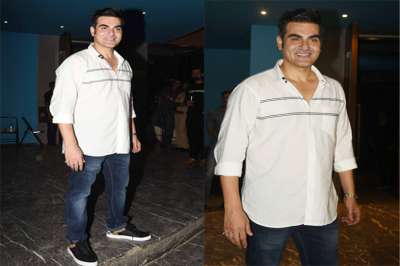 After having a dinner date with his ex-wife Malaika Arora and her sister Amrita Arora, Arbaaz gave a party to family and close friends. Arbaaz who turned 50 yesterday looks dapper in white shirt and jeans.
 