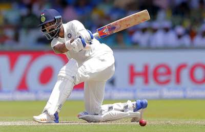 Lokesh Rahul plays a shot during their second Test against Sri Lanka in Colombo