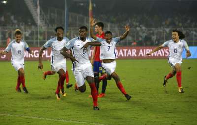 Spain were leading 2-0 in the first half with brilliant attack play which stunned the Three Lions. But England pulled one back just before half time which changed the entire outcome of the match. England's Marc Guehi celebrates after scoring the third goal for his team during the FIFA U-17 World Cup final match between England and Spain in Kolkata, India.
