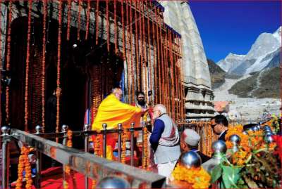 Prime Minister Narendra Modi offering prayers at Kedarnath in Uttarakhand on Friday