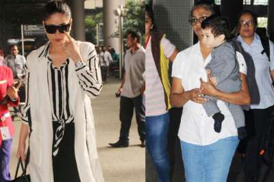 Actress Kareena Kapoor Khan, who is occupied with the work of her upcoming film Veere Di Wedding, was spotted in Mumbai as she has completed the Delhi schedule of the film. She was accompanied by her son Taimur Ali Khan. Needless to say, photographers didn&rsquo;t leave a chance to click some cute pics of the mini Nawab.