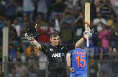 Opener Tom Latham scored his fourth ODI hundred as New Zealand pulled off a stunning six-wicket win against India with an over remaining in the first one-day international on Sunday.