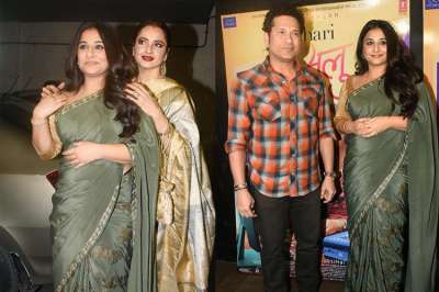 Actress Vidya Balan starrer Tumhari Sulu is all set to hit the screens this Friday and some celebrities were spotted attending the special screening of the film. From Sachin Tendulkar to Rekha, stars looked excited as they watch Tumhari Sulu.