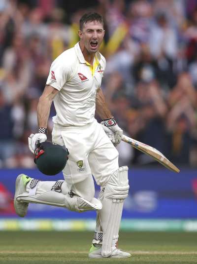Shaun Marsh repaid selectors for gambling on his recall with an unbeaten 126 before Australia declared at 442-8 late on day two of the day-night Ashes Test. Marsh batted through the day after resuming on 20 on Sunday, surviving an lbw decision on his way to his fifth Test century and first against England. Australia's Shaun Marsh celebrates making 100 runs against England during the second day of their Ashes test match in Adelaide.