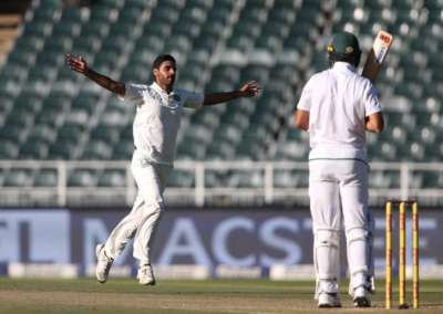 South Africa reached 6/1 at stumps losing opener Aiden Markram on the opening day of the third and final Test after a collective effort from their bowlers skittled out India for a paltry 187 at the New Wanderers Stadium on Wednesday. Opener Dean Elgar (4) and night watchman Kagiso Rabada (0) went back undefeated when the umpires dislodged the bails for the day. Returning to the team after being dropped from the second Test, paceman Bhuvneshwar Kumar got the early break of Markram (2) caught behind by stumper Parthiv Patel.