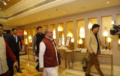Rural Development Minister Narendra Singh Tomar arriving for the India TV Budget Conclave. The minister spoke about the PM Gramin Sadak Yojana, agriculture sector, farmer distress and much more.
