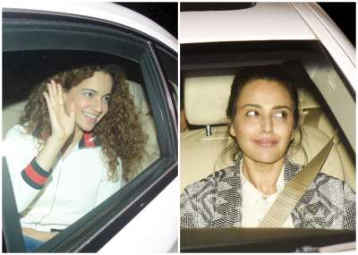 Bollywood actors Kangana Ranaut and Swara Bhaskar arrived to watch Akshay Kumar's upcoming film PadMan on Monday. While arriving, they waved at the paparazzi with a big smile on face. See pictures of the Bollywood celebrities who were in attendance. 