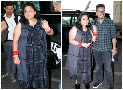Newlyweds Bharti Singh and Haarsh Limbachiyaa were spotted at Mumbai airport today. 