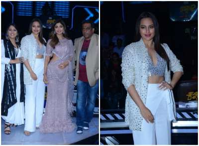 Sonakshi Sinha, who will be seen next in Welcome to New York, made a striking appearance on the sets of Super Dancer 2, a dance reality show for kids.