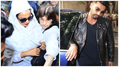 Veteran actress Rekha and stepson Arjun Kapoor arrived at  Anil Kapoor's residence after the sudden demise of Bollywood icon Sridevi.