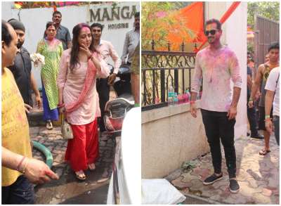 Esha Deol and husband Bharat Takhtani threw a Holi bash at their Mumbai residence today. 
