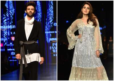 Day 2 of the 31st edition of the Amazon India Fashion Week Autumn-Winter 2018 saw actors Kartik Aryan and Rhea Chakraborty make heads turn while they walked the ramp. The five-day event that will end on March 18, will see almost 100 designers showcase their autumn-winter collections that will either show the power of handlooms or give an ode to digital revolution or will simply take you on a stroll down memory lane.