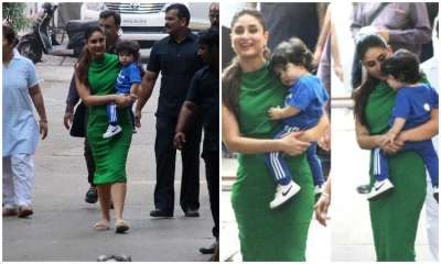 Kareena Kapoor Khan, who will be seen next in Veere Di Wedding, was snapped outside Mehmoob studio in Mumbai today. The yummy mummy was accompanied&amp;nbsp;by her little muchkin Taimur Ali Khan.