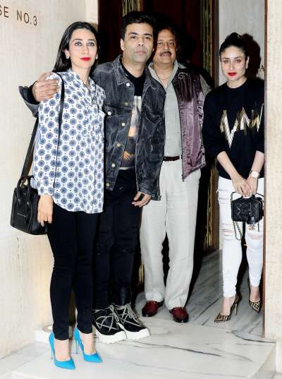 Kapoor sisters Kareena Kapoor and Karisma Kapoor along with filmmaker Karan Johar were spotted at their close friend Manish Malhotra's residence.
