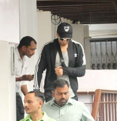 Actor Ranveer Singh, who was injured during a football match, was spotted recently coming out of a clinic.