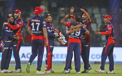 Wooden spooners Delhi Daredevils knocked defending champions Mumbai Indians out of the Indian Premier League after the trio of Sandeep Lamichhane, Amit Mishra and Harshal Patel starred with three wickets apiece for a 11-run win in their last league match at Feroz Shah Kotla.