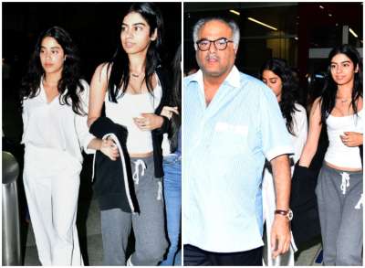 Boney Kapoor and his daughters Janhvi Kapoor and Khushi Kapoor have landed in Delhi fro m Mumbai to receive a National Award for Sridevi.