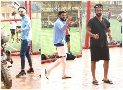 Abhishek Bachchan, Ranbir Kapoor and Aadar Jain were snapped during a football practice session in Mumbai city today.