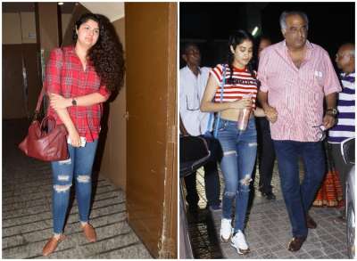 Boney Kapoor was spotted with his daughters Janhvi Kapoor and Anshula in PVR Mumbai on Sunday evening.&amp;nbsp;