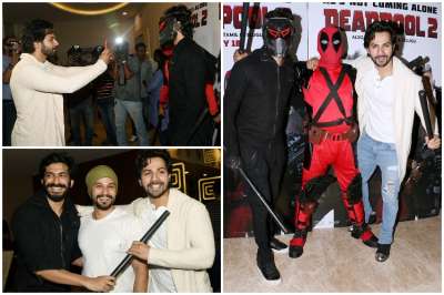 Actors Varun Dhawan, Harshvardhan Kapoor and Kunal Kemmu were seen in the playful mood as they attended the screening of Deadpool 2.