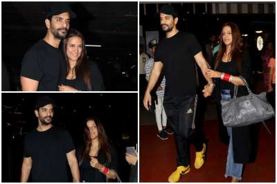 Actress Neha Dhupia and actor Angad Bedi, who recently tied the knot in a private ceremony, are back from the USA.