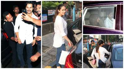 When not shooting, Bollywood celebrities are often spotted hanging out. Our shutterbugs captured Varun Dhawan, Natasha Dalal and Mira Rajput enjoying themselves in suburbs of Mumbai. Have a look.