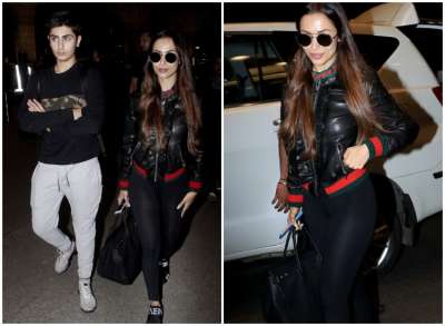Bollywood actress Malaika Arora was spotted today at Mumbai airport with son Arhaan Khan.