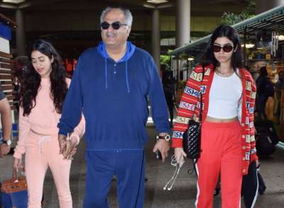 Gearing up for her big Bollywood debut with Dhadak, Janhvi Kapoor was a sight to behold as she was clicked on the airport with her father Boney Kapoor and sister Khushi Kapoor.