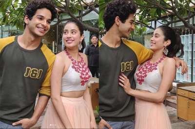 Janhvi Kapoor and Ishaan Khatter can be seen enjoying the promotions of their Bollywood debut Dhadak and it is clearly reflected in this pic.&amp;nbsp;