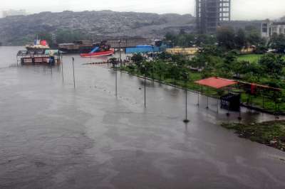 A flooded locality after heavy rainfall in Kalyan near Mumbai