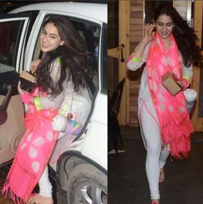 Sara Ali Khan was recently spotted in Mumbai in a chic white and pink suit.&amp;nbsp;