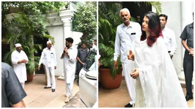 Aishwarya Rai Bachchan and Abhishek Bachchan arrived in Delhi to offer their heartfelt condolences to the family over the demise of Shweta Bachchan Nanda's father-in-law.