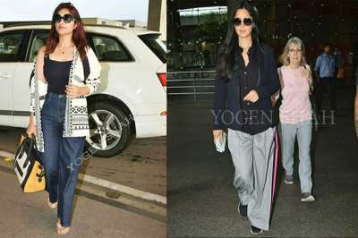 Parineeti Chopra and Katrina Kaif were spotted donning black dress at the airport.&amp;nbsp;