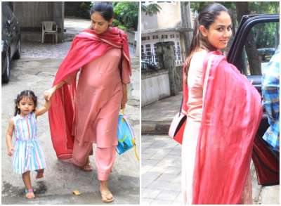 Shahid Kapoor's wife Mira Rajput will soon embrace motherhood once again. The star wife was spotted today with daughter Misha Kapoor outside her play school in Mumbai.